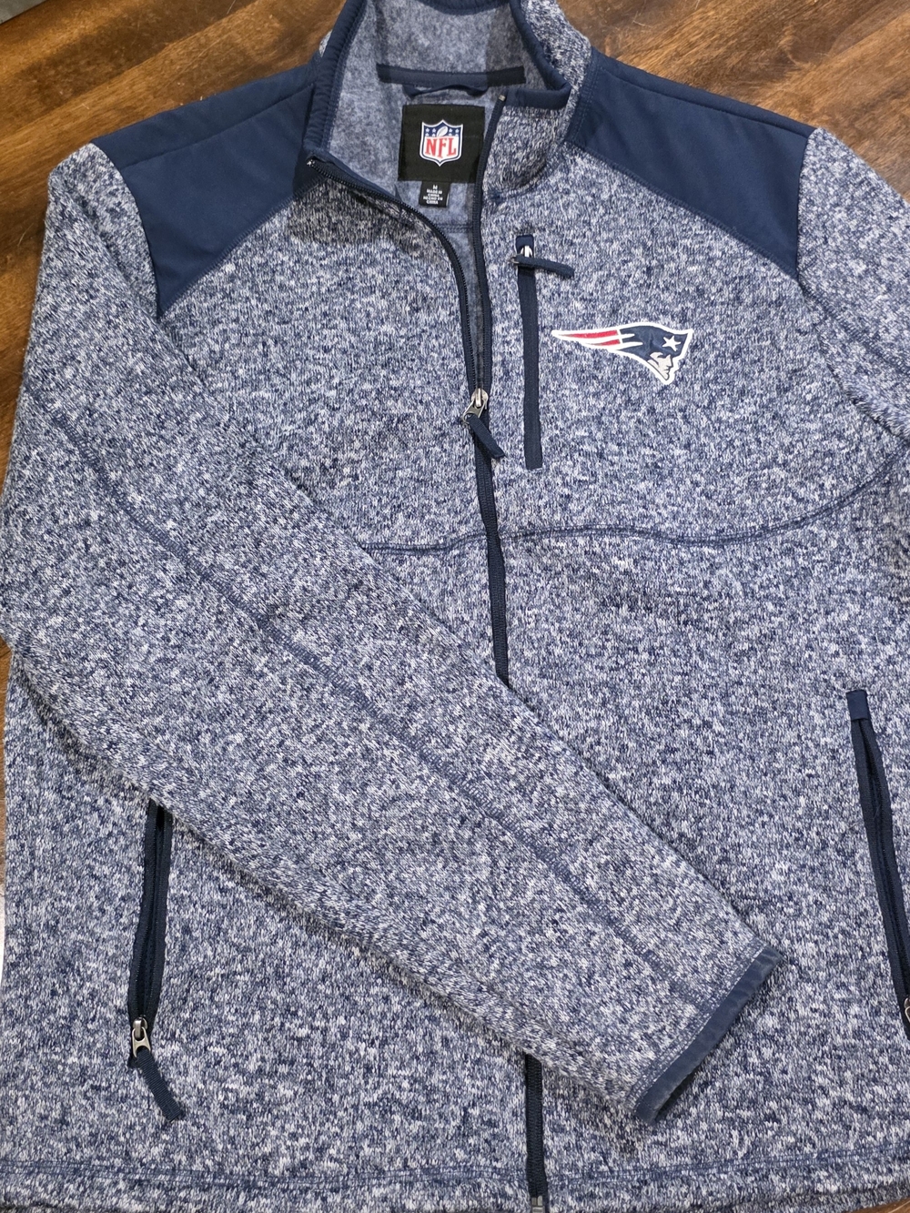 NFL New England Patriots Men's Heather Navy Quarter-Zip Pullover Jacket
